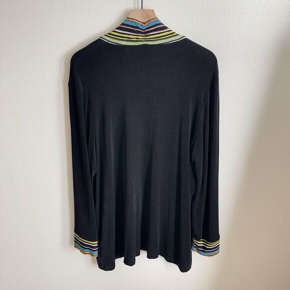 Vtg Rainbow Stripe Cardigan Womens XL Slinky Artsy Colorful Packable Layering - Picture 11 of 16